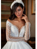 Beaded Long Sleeves Ivory Lace Organza Pretty Wedding Dress